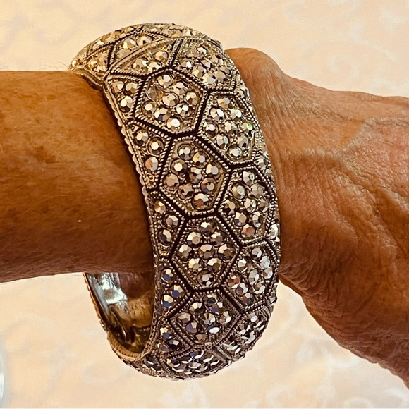 Two Sparkling Silver-Tone Rhinestone Magnetic Closure Bangle Bracelets - Picture 10 of 15